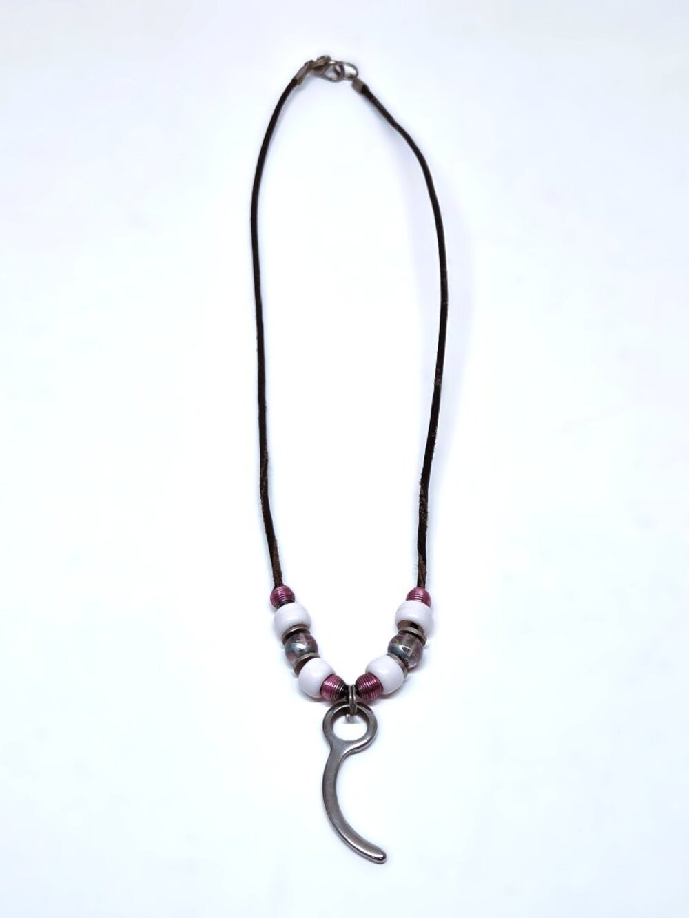 Skydiving Necklace Skydive Parachute Closing Pin Curved Leather Thong Beads 18"